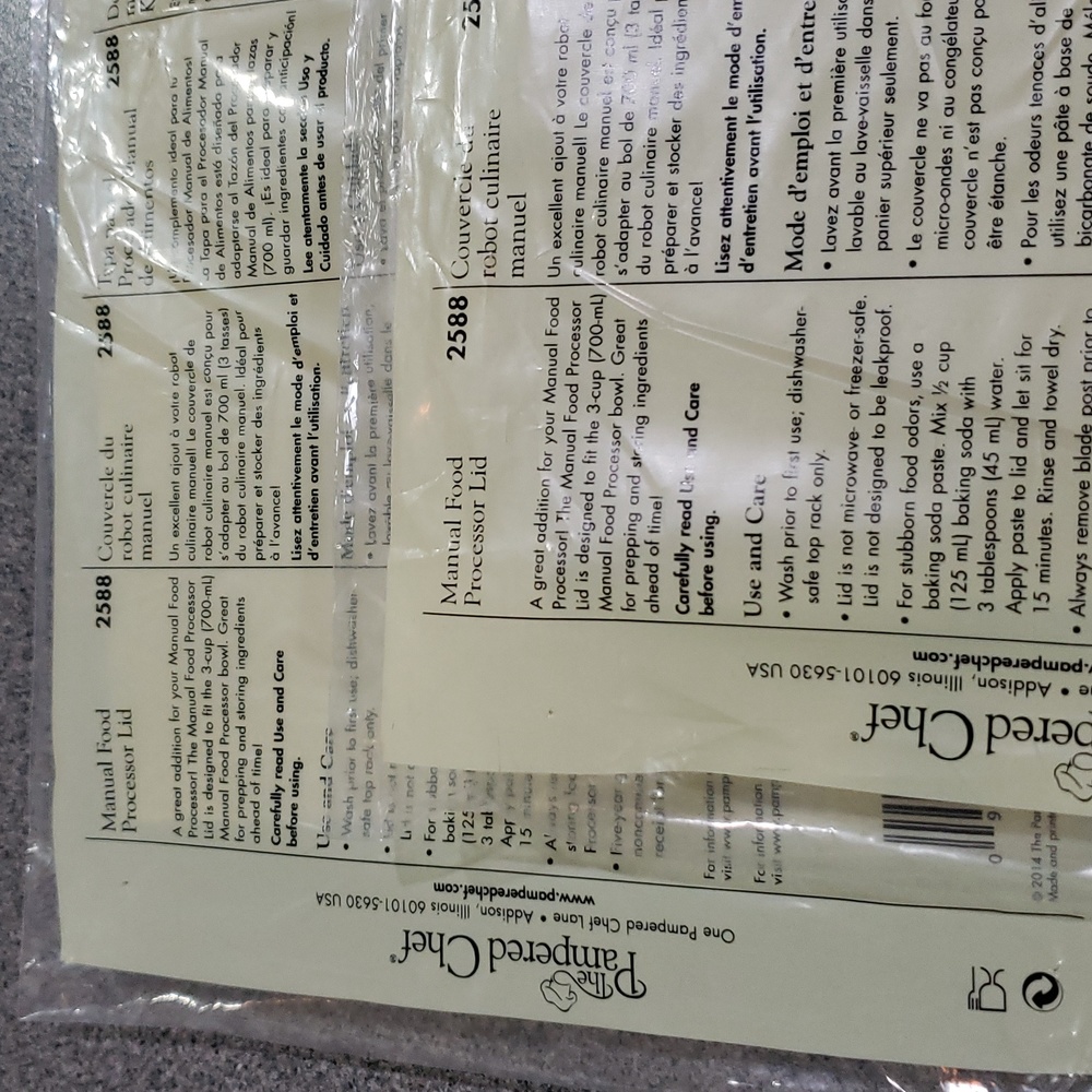 Pampered Chef Manuel Food Processor Lid x 2